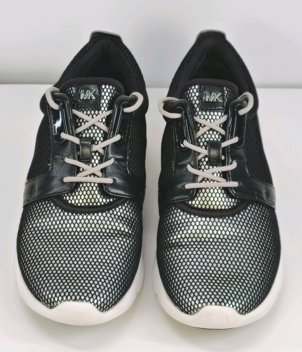 Michael Kors Amanda Trainer Metallic Mesh Women's Sneakers Black Silver Sz 8.5M
